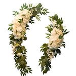 MCDSAJ Artificial Wedding Arch Flowers Kit 2PCS,Rustic Flower Swag Green Leaves Rose Peony Artificial Greenery Eucalyptus Leaves for Ceremony Party Reception Backdrop Decorations,White