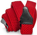 Decalen Mens Braces with Very Strong Clips Heavy Duty Suspenders One Size Fits All Wide Adjustable and Elastic Y Style (Red)