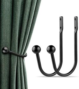 Curtain Holdbacks, 2pcs Curtains Holder Wall Mounted Drapery Tiebacks Retro Window Hook for Home Decor, Matte Black