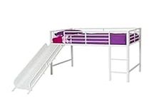 DHP Laurie Junior Twin Metal Loft Bed, Off White with Off White Slide