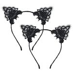 YIAJIA 2 Black Lace Cat Ears Headband,Halloween Headbands for Women Kids Girls Sexy Cat Ears Halloween Headband,Cosplay Kitty Alice Hair Band Halloween Costumes Accessories Fancy Dress Photo Props