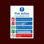 Fire Action Discovering a fire Sticker/Self Adhesive Sign - Fire, Assembly Point, Break Glass, Lift, Alarm, Extinguisher - (FA14)