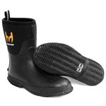 Hunthor Rubber Boots for Men with Steel Shank, 6mm Neoprene Insulated Rain Boots, Mid Calf Waterproof Rubber Work Boots for Hunting, Gardening, Farming, Fishing, Black, 9