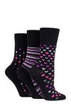 Gentle Grip SOCKSHOP Ladies Soft Top Patterned and Striped Soft Breathable Bamboo Socks in a Multipack of 3 Black/Berry 4-8