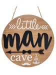 Little Man Cave Boys Baby Toddler Room Decor Wooden Circle Door Sign for Hanging Woodland Nursery Decor Little Boy Kids Bedroom Living Room Wall Decor