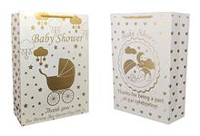 TASCHE Gold Baby Shower and Trolly Baby Shower Design Printed Assorted Paper Carry Bags | Gift Bags for Return gifts, and Birthday presents (11 * 8 * 3 Inches) (Pack of 80)