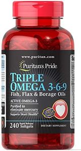 Puritan's Pride Triple Omega 3-6-9 Fish, Flax & Borage Oils, Supports Heart Health and Healthy Joints, 240 ct (Pack of 1)