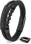 SERASAR Men's Black Leather Bracele