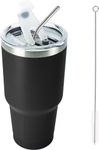 keskriva Tumbler with Lids and Straws,Stainless Steel Vacuum Insulated Coffee Powder Coated Travel Mug Leak Proof Straw Lid & Flip Metal 1 Brush 30oz Cleaning Brush, Double Wall Insulated(Black