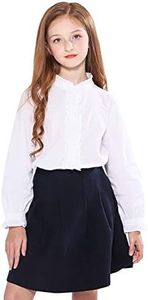 SOLOCOTE Girls White Blouse Ruffle Long Sleeve Button Down Shirts Princess Cotton Loose Soft Tops Spring and Summer 190903 7-8 White