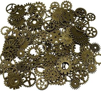 200 Gram Assorted Vintage Metal Steampunk Watch Gears Cogs Charms Pendant for Crafting DIY Necklace Pendant Jewelry Making (Bronze)