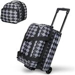 2 Ball Bowling Bag with Wheels + 1 Ball Color Matching Add On Tote,Rolling 3 Ball Bowling Bag with Shoe Compartment for Shoes (Up To US Mens Size 16)，Retractable Handle - Extends to 40"