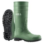 HISEA Men's Steel Toe Rain Boots PVC Rubber Boots, Waterproof Garden Fishing Outdoor Work Boots, Durable Slip Resistant Knee Boots for Agriculture and Industrial Working, Green, 11