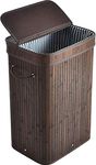 AUMA Bamboo Laundry Hamper Basket with Lid Handles and Removable Liner Dirty Clothes Storage Bag, Single Rectangular Hamper, Easily Assemble- Dark Brown