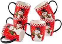 HASENSE Coffee Mugs Set of 6, Ceramic Coffee Cups with Handle, Large Christmas Latte Cup for Tea, Hot Cocoa, Milk, Stylish Mug for Holiday Gift, Dishwasher and Microwave Safe, Red