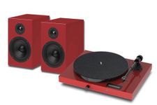 Pro-Ject Juke Box E1 HiFi Set, Audiophile turntable system with speakers (Red)