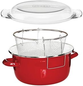 Premier Housewares 5L Deep Fat Fryer Enamel Chip Pan Fryer Glass Lid Chip Fryer Deep Frying Pan Red Deep Fryers Fryer Basket Small Fryer 16x33x27