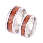 ANAZOZ Tungsten Ring Engravable,Couple Set Rings 8MM Silver Brown Ring with Wood Grain Ring Size Women P 1/2 + Men X 1/2