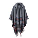 Bakerdani Poncho Capes with Hood Pashmina Cardigans Blanket Shawls with Tassels, Grey, One Size