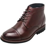 CALTO Men's Invisible Height Increasing Elevator Shoes - Dark Brown Leather Lace-up Cap-Toe Boots with Inner Faux Fur - 3.2 Inches Taller - Y41081 - Size 10 D(M) US