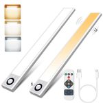 ALUSSO Under Cabinet Lights 3000K/4000K/6500K, 30cm Stepless Dimming Brightness Motion Sensor Lights, Wireless USB Fast-Charge Cupboard Lights with Magnetic Sticker for Wardrobe/Bedroom, 2 Pack