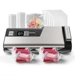 Mesliese Vacuum Sealer Machine, 95kPa 140W Double Seal Powerful Food Sealer, One Hand Operation Food Storage with Build-in Cutter & Roll Storage, ETL Tested, Includes 2 Bag Rolls, 5pcs Pre-cut Bags