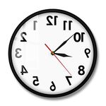 The Geeky Days Backwards Metal Frame Wall Clock Non Ticking Reverse Wall Clock Battery Operated Creative Digital Time Watch Home Decor Art Round Shape Wall Clocks