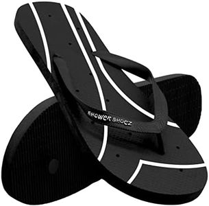 Shower Shoez Women's Non-Slip Pool Dorm Water Sandals Flip Flops Black Size: 9-10