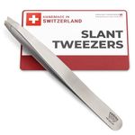 Regine Switzerland Slant Tweezer - Handmade in Switzerland - Professional Eyebrow, Facial & Hair Remover - Etched Interior Tip to Grab Hair From the Root - Perfectly Aligned Tips - Stainless Steel
