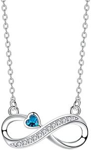 Arrebol Collier Infini Femme Argent Sterling 925 Pendentif avec Bleu Coeur Zirconiumet et Chaîne Réglable |45cm+5|, Bijoux Cadeau pour Femmes Sœurs Amie