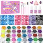 Temporary Glitter Tattoos Kit for Kids,32 Glitter Colors,165 Stencils,3 Glue,5 Brushes,1 Powder Puff,Adults & Kids Arts Glitter Make Up Kit,Holiday Gifts for Girls & Boys.