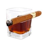 iPawde 320ml Capacity Handcrafted Square Whiskey Glass with Cigar Holder, Old Fashioned Style Crystal Whiskey Glass, Suitable for Whiskey, Scotch, Beer, Wine, Spirit