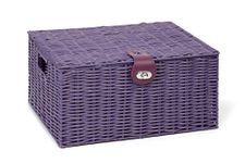 Arpan Large Resin Woven Storage Basket Box With Lid & Lock - Purple