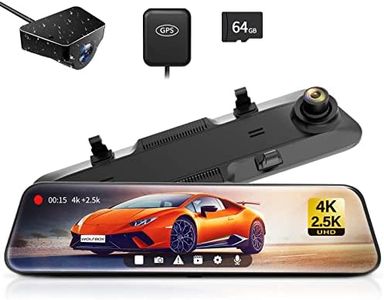 WOLFBOX Rear View Mirror Camera:Mirror Dash Cam Front and Rear 4K+2.5K for Car with 12" Full Touch Screen, Waterproof Backup WDR Camera, Night Vision, G-Sensor, Parking Assist,Included 32GB Card & GPS