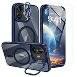 Casewind for iPhone 16 Case [Military-Grade Protection] [Compatible with MagSafe][Screen Protector+Camera Lens Protector] Built-in Stash Stand, Magnetic Phone Case for iPhone16, Blue