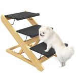 PawHut Dog Steps Dog Ramp, 3-Step Adjustable Height Pet Stairs for Medium Sized Dogs, Foldable Dog Stairs for Bed Sofa, with Non-slip Surface