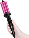 FARERY 3 Barrel Hair Waver 3 Temperature Adjustable, Mini Curling Iron for Short Hair, Hair Crimper for Women Beach Waves, 3 Barrel Hair Curler 1/2 Inch Travel Size, Dual Voltage, Pouch Bag