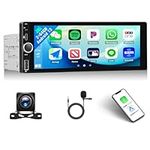 [2+64G] Single Din Android 13 Car Stereo with Wireless Apple Carplay Android Auto,6.86 Inch IPS Touchscreen Car Radio with WiFi,GPS Navigation,Bluetooth,FM/RDS,SWC,Dual USB/AUX-in +AHD Backup Camera