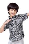 CLUB96 Black & White Cotton Abstract Printed Half Sleeve Shirt for Boys | 8-9 Years