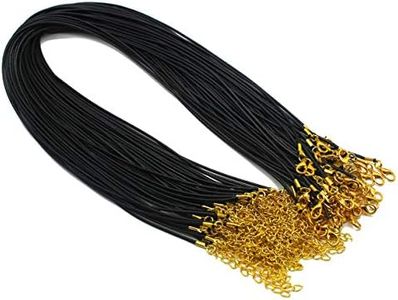 Sovenny 50 Pieces 1.5mm Black Waxed Necklace Cord with Gold Chain Lobster Clasp for Bracelet Necklace and Jewelry Making