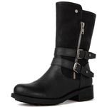 GLOBALWIN Women's Fall Fashion Biker Boots Mid Calf Boots For Women Low Heel, 18yy05 Black2, 7