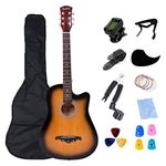Rosefinch Acoustic Guitar kit 38 inch Smaller size Guitare Acoustique with Bag Pick Capo Right Handed Entry-level Guitar for Beginners Adult (3/4 Size Sunset)
