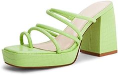 Rilista Womens Chunky Sandals Strappy Platform Square Toe Block Heeled Mules Summer Sandal Party Shoes Green