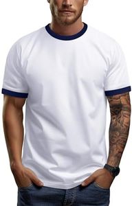 Zengjo Men's Ringer Tee Crewneck Athletic T Shirts Short Sleeve Sport Shirt for Men(White/Navy,S)