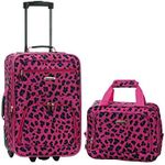 Rockland Fashion Softside Upright Luggage Set, Magenta Leopard, 2-Piece Set (14/19), Fashion Softside Upright Luggage Set