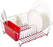 Sweet Home Collection Metal 2 Piece Dish Drying Rack Set Drainer with Utensil Holder Simple Easy to Use Fits in Most Sinks, 14.5" x 13" x 5.25", Red