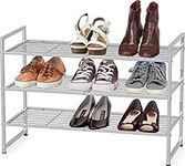 SimpleHouseware 3-Tier Stackable Wired Grid Shoe Racks with Shelves for Storage Organizer, Silver