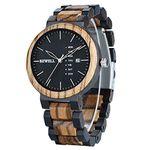 BEWELL 159A Men's Natural Wood Watch Round Dial with Multi Functions of Date and Weekday Display