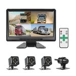 VSYSTO 10.1'' Monitor 4CH Truck Dash Cam with Sunshade, 1/2/3/4 Split Screen Backup Camera System with Night Vision Front & Sides & Rear Cameras for Semi Trailer Van Tractor RVs (Black-X10)