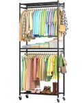 Sakugi Clothes Rail - Clothes Rack with Shelves & Wheels, Multi-Functional Clothing Rail with Hooks, Sturdy Metal Garment Rack for Bedroom, Laundry, Balcony, 84cm × 31cm × 202cm, Black